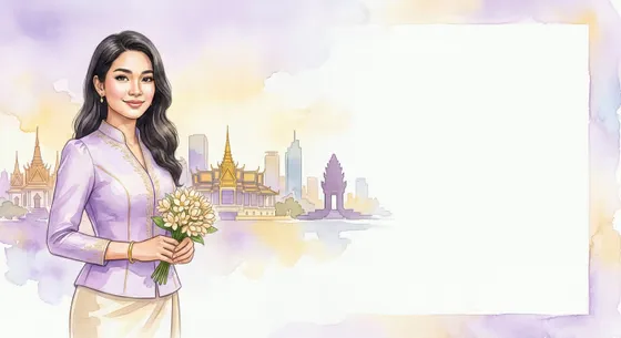 Beautiful Cambodian Lady Traditional Watercolor Illustration
