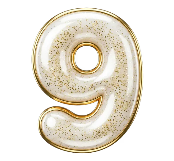 Decorative Glittering Number Nine Golden Outline