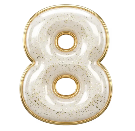 Luxurious Golden Glittery Number Eight Isolated