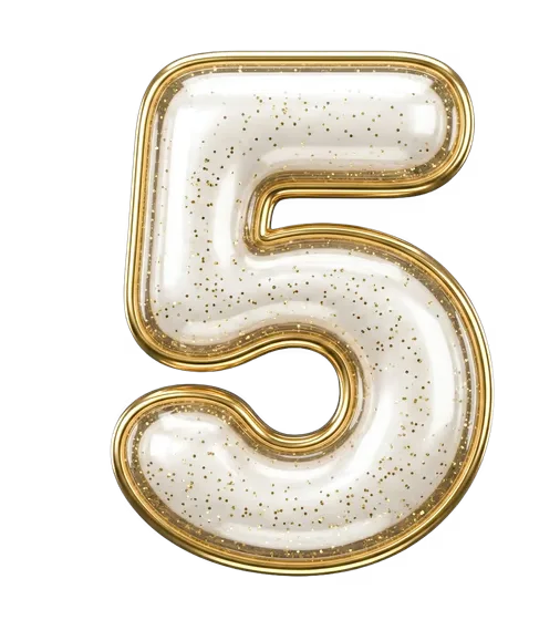 Golden Glitter Bubble Number Five Isolated