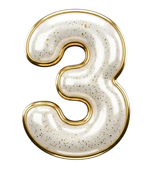 Elegant Gold Glitter Number Three Isolated