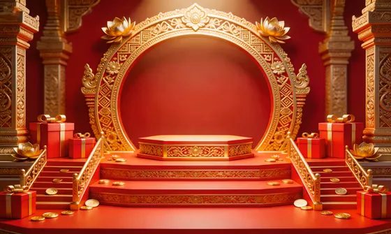 Red Altar With Gold Decorations And Candles