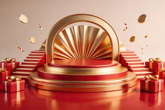 Red And Gold Podium With Gold Coins
