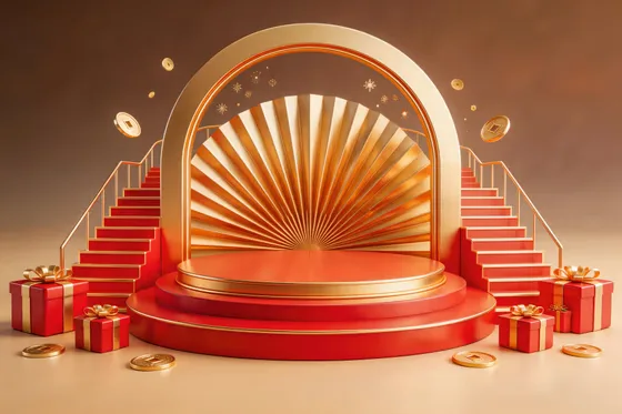 Red And Gold Stage With Gold Stars And A Red And Gold Stage With Gold
