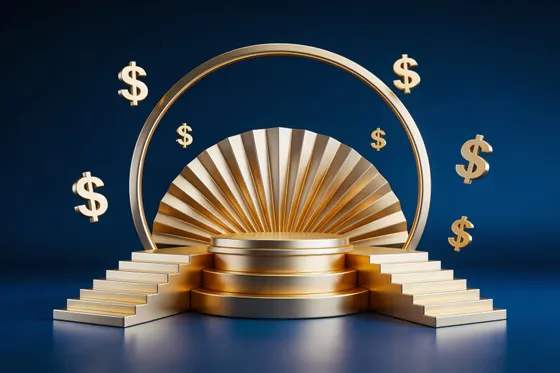 Golden Trophy With Dollar Signs On Top