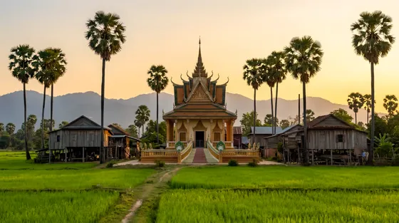 Small Village With Dirt Road And Palm Trees