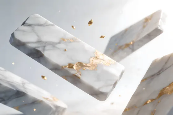 White Marble Block With Gold Foil On It