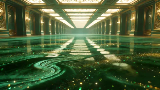 Green Floor With Gold And Green Glitters