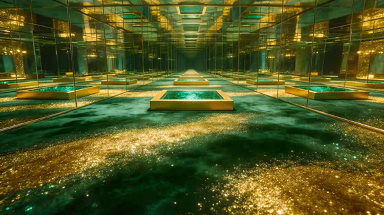 Large Room With Pool And A Large Mirror