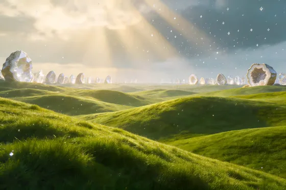 Scene Of A Fantasy Land With Lot Of Rocks And A Lot Of Grass