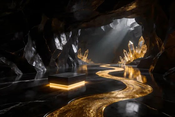 Dark Cave With Stream Of Water