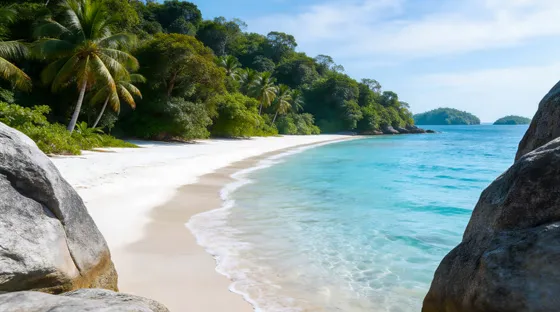 Beach With Large Rock And A Sandy Beach