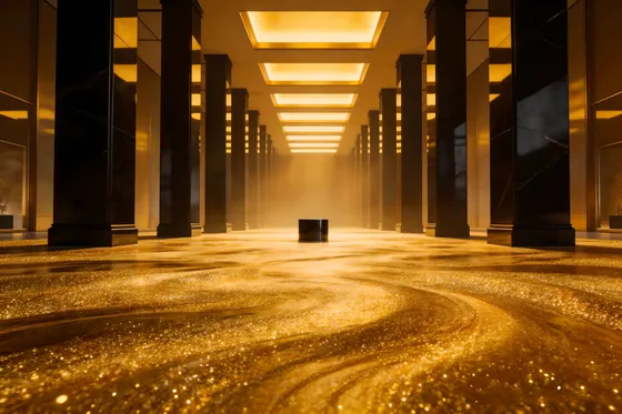 Hallway With Gold Glitters And Columns