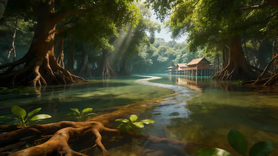 Small Hut In A Forest With River
