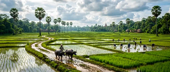 Group Of People Working In A Rice Field