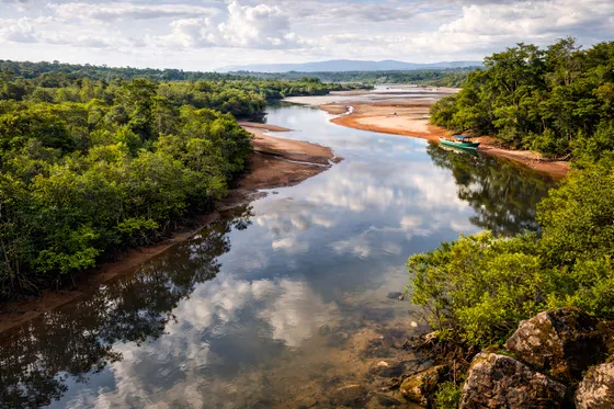 River With Boat In It Surrounded By Trees