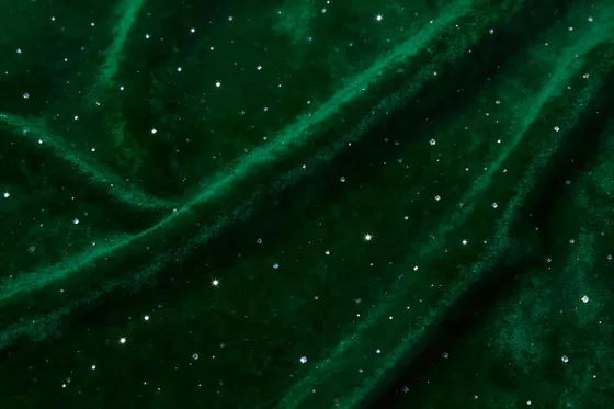 Green Velvet Fabric With White Stars