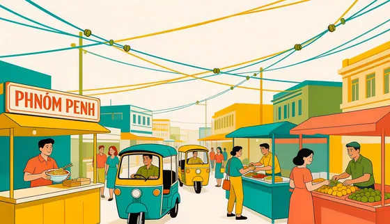 Painting Of People At A Food Stand