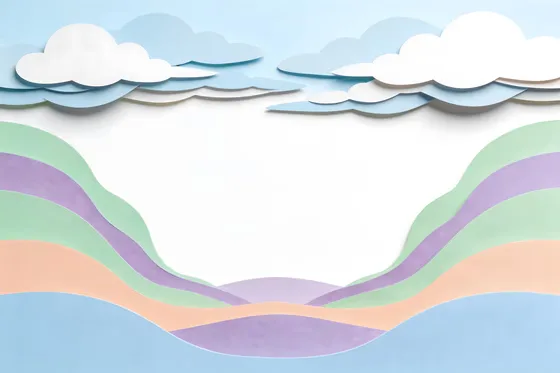 Paper Cut Landscape With Mountains And Clouds