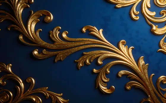 Blue And Gold Wallpaper With Gold Scrolls