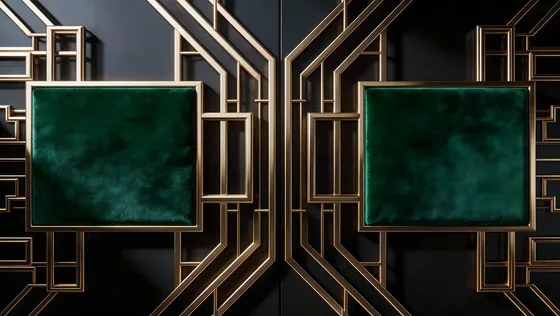 Green And Gold Geometric Wallpaper With Black Background