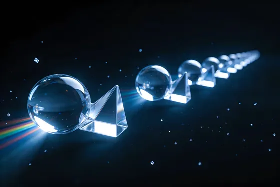 Group Of Crystal Balls With Rainbow Light