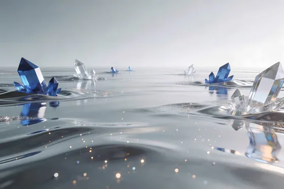 Group Of Blue And White Origaal Origaal Origaal Crystals Floating In W