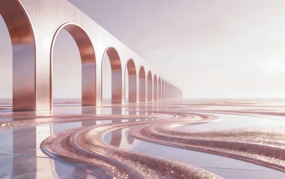 Bridge With Long Curved Walkway Leading To The Water
