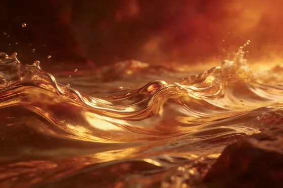Golden Liquid Liquid Flowing Down A Dark Background
