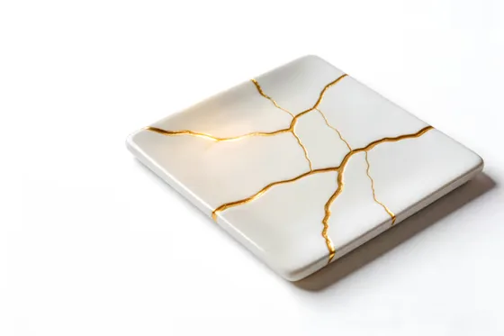 White And Gold Marble Coaster With Gold Leaf Design