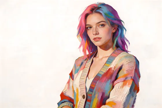 Painting Of A Woman With Colorful Hair