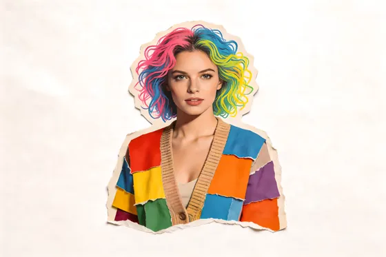 Woman With Colorful Hair And A Colorful Jacket