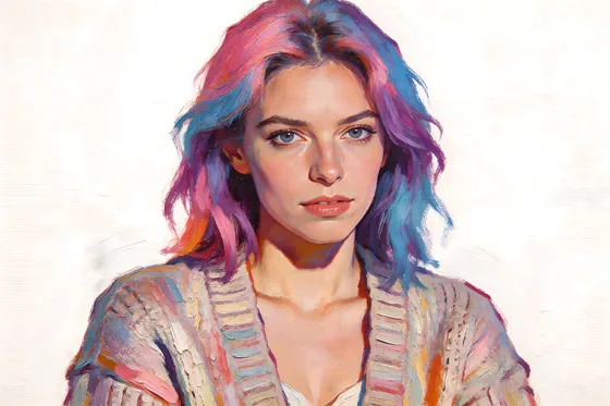 Painting Of A Woman With Pink Hair
