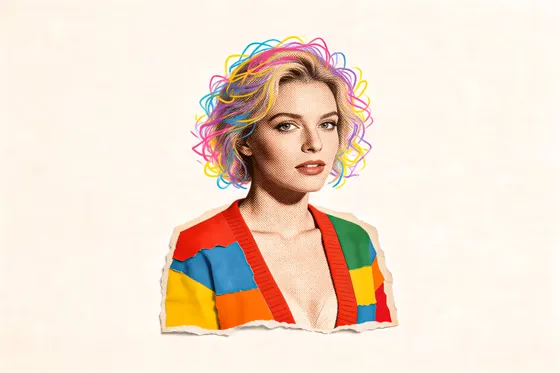 Woman With Colorful Hair And A Colorful Shirt