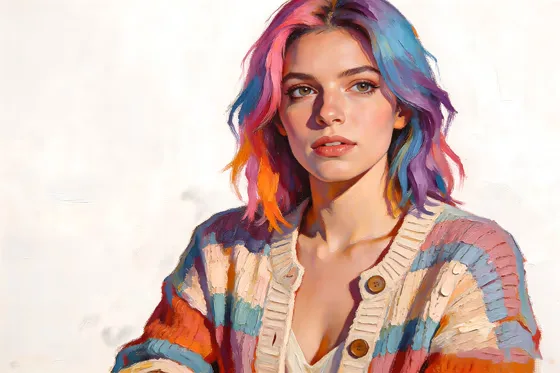 Painting Of A Woman With Colorful Hair