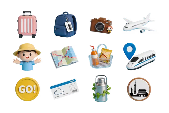 Group Of Icons Representing Travel And Tourism Isolated On Transparent