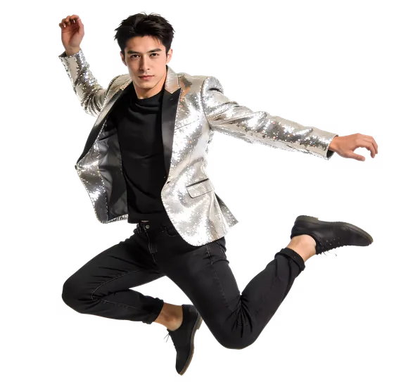 Man In A Silver Suit And Black Shoes Isolated On Transparent Backgroun
