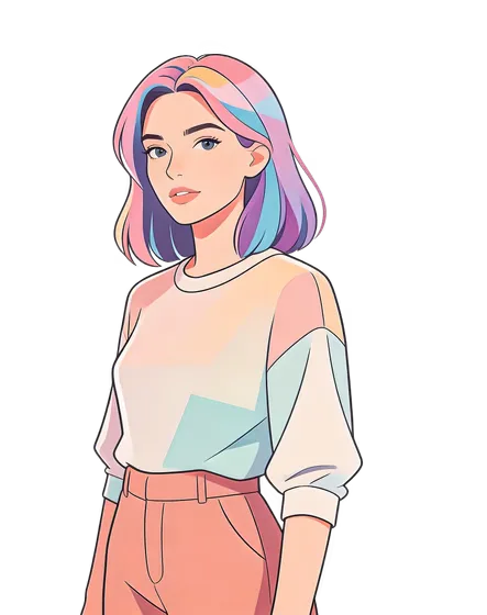 Girl With Pink Hair And Blue Eyes Isolated On Transparent Background