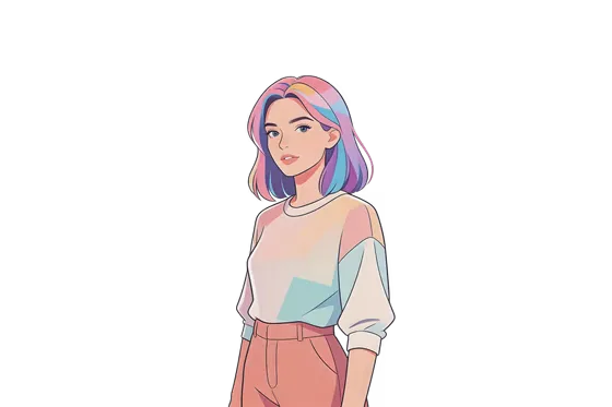 Girl With Pink Hair And Blue Eyes Isolated On Transparent Background