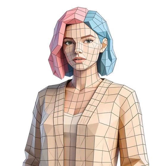 Woman With Geometric Pattern On Her Face Isolated On Transparent Backg