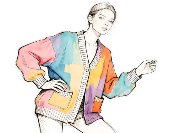 Woman In A Colorful Jacket And Shorts Isolated On Transparent Backgrou