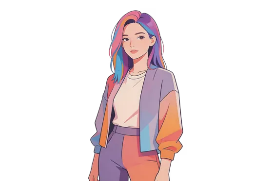 Girl With Long Hair And A Jacket Isolated On Transparent Background
