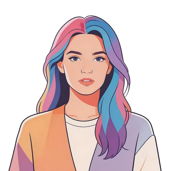 Girl With Long Hair And A Blue And Pink Hair Isolated On Transparent B