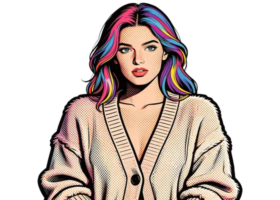 Woman With Colorful Hair And A White Shirt Isolated On Transparent Bac