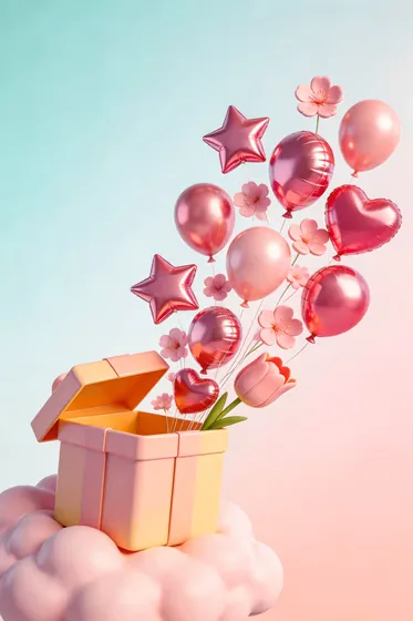 Box With Balloons Floating In The Air