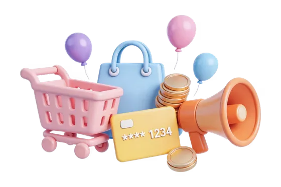 3D Pastel Shopping Cart and E-commerce Marketing Icons Set