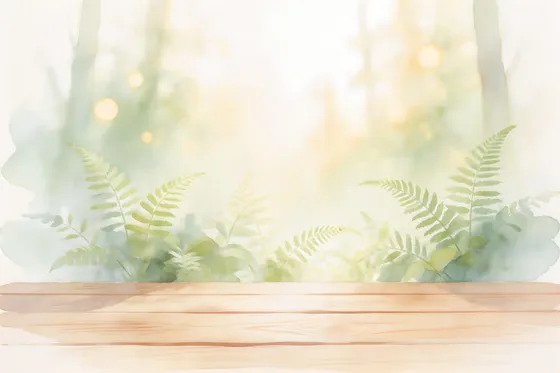 Wooden Table With Green Leaf Background