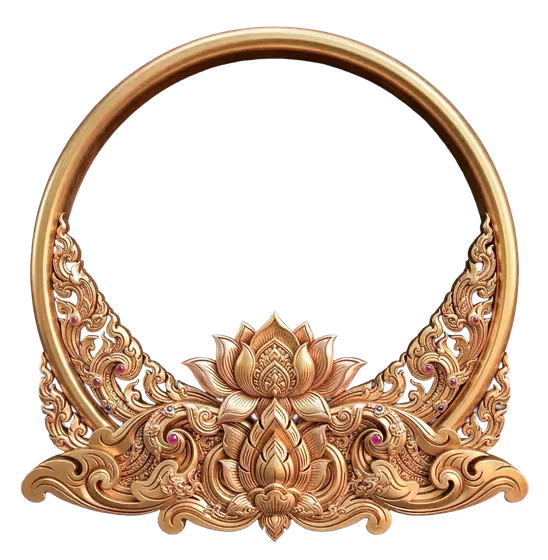 Khmer Golden Lotus Ornament Frame Isolated on Transparent Background