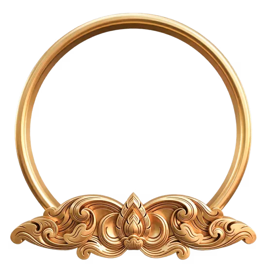 Round Khmer Golden Lotus Frame Luxury Ornament Isolated PNG