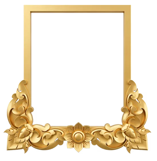 Luxury Khmer Golden Floral Frame Ornament Isolated PNG